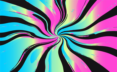 Poster - Dynamic vector illustration in modern Op Art style, featuring swirling abstract stripes. Popular for its bold contrast and energetic movement, with vibrant gradients and flowing, spiral shapes.