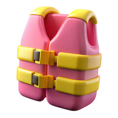 Poster - 3d cartoon pink life vest with yellow straps isolated on transparent background