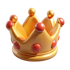 Poster - 3d cartoon golden crown with red gems isolated on transparent background