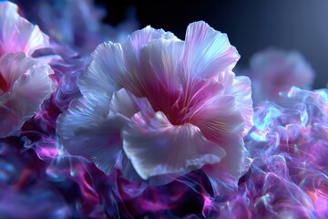 Poster - Stunning digital artwork of vibrant flowers surrounded by wisps of colorful smoke