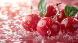 Juicy Red Cherries Splashing in Water