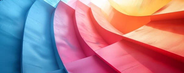 Poster - Colorful minimalist abstract art with vibrant curved structure in bright room