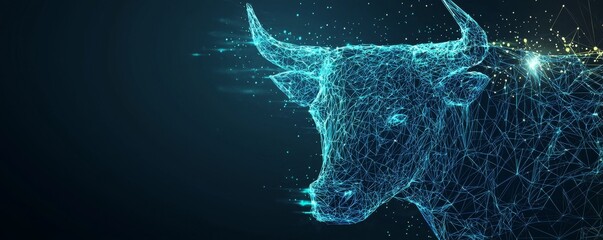 Poster - Wireframe illustration of a bull with a digital network background
