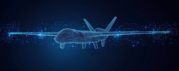 Poster - Digital wireframe illustration of a futuristic drone on a grid background