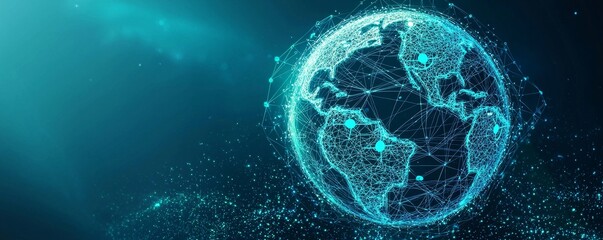 Poster - Digital wireframe globe with global network connections and avatar icons
