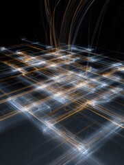Leinwandbilder - 3D Bracket Grid Rotates With Dynamic Light Trails Creating an Abstract Visual Experience in Motion