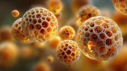 Poster - Microscopic organisms are seen suspended in a dynamic, colorful background. Their complex structures showcase a blend of textures and forms, illustrating the beauty of life at a tiny scale.