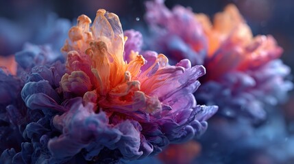 Poster - Delicate abstract flowers emerge in vivid colors, showcasing intricate textures and forms. Their ethereal glow captivates in a dreamy, imaginative setting, evoking a sense of wonder.