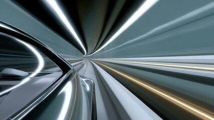 Aufkleber - Sleek silver car speeding through a futuristic tunnel, with motion blur