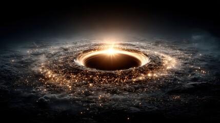 Wall Mural - a black hole is at the center, surrounded by swirling cosmic dust and bright stars, creating a stunn