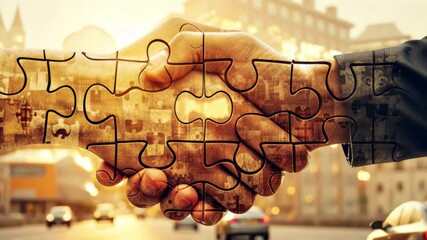Leinwandbilder - Collaborative agreement builds connections between diverse individuals in urban setting during daylight hours