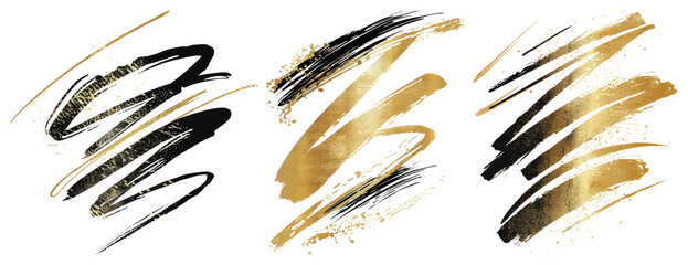 PNG Elegant abstract gold brushstrokes, element set on transparent background