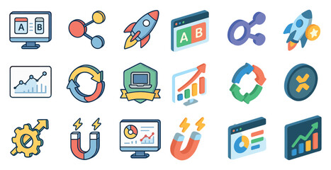 Poster - Business growth and analytics icon set for digital marketing and strategy design
