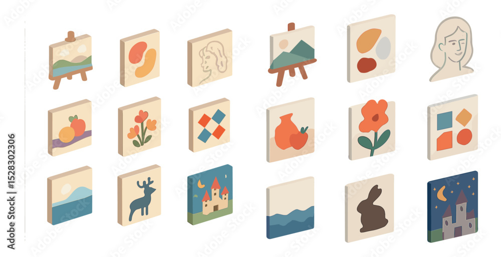Diverse icon set featuring art, nature, and geometric designs for ...