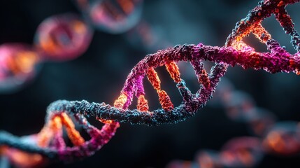 Poster - A vivid and detailed depiction of a double helix DNA strand is illuminated with vibrant colors against a dark background, emphasizing the complexity of molecular biology.