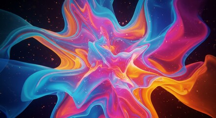 Poster - Vibrant Cosmic Nebula - Abstract of a colorful nebula with swirling, vibrant colors of blue, pink, and orange. Perfect for backgrounds or designs