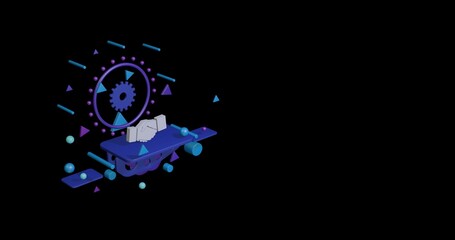 Poster - White handshake symbol on a pedestal of abstract geometric shapes floating in the air. Abstract concept art with flying shapes on the left. 3d illustration on black background