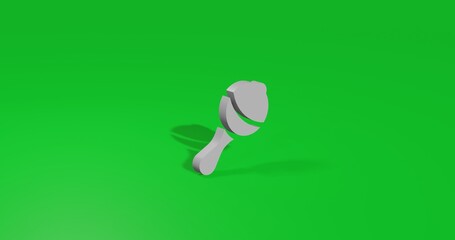 Poster - Isolated realistic white baby rattle symbol front view with shadow. 3d illustration on green chroma key background