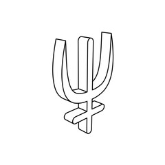 Poster - The outline of a large astrological neptune symbol is made with black lines. 3D view of the object in perspective. Vector illustration on white background
