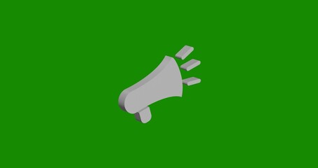 Poster - isolated realistic white megaphone symbol front view with shadow. 3d illustration on green chroma ke