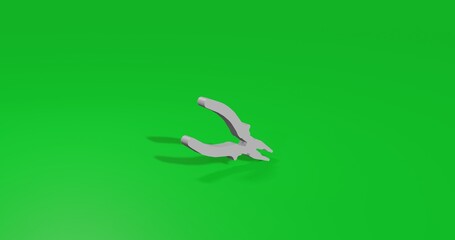 Poster - Isolated realistic white pliers symbol front view with shadow. 3d illustration on green chroma key background