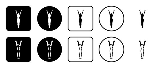 Poster - Icon set of woman stretches symbol. Filled, outline, black and white icons set, flat style.  Illustration on transparent background