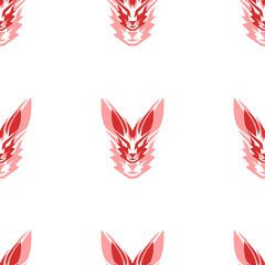 Aufkleber - Seamless pattern of large isolated red hare's head symbols. The elements are evenly spaced. Illustration on light red background