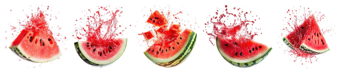Wall Mural - png exploding juicy watermelon slices, element set on transparent background