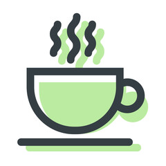 Aufkleber - Illustration of a steaming cup of green tea on a saucer with simple line art and soft colors used
