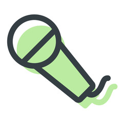 Poster - Illustration of a green microphone with a black outline and cord on a white background angled slightly