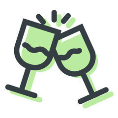 Aufkleber - Illustration of two wine glasses clinking together with light green liquid and dark outline design