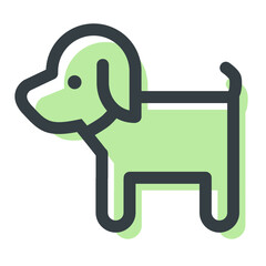 Poster - Illustration of a cartoon dog with green fill and black outline standing on a white background