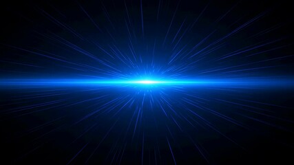Poster - Bright blue light with optical flares. Futuristic light speed motion on dark background. Digital technology and data concept. Footage.