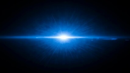  - Blue optical lens flare light effect on black background. Bright glow and shine with radial rays. Graphic design element footage.
