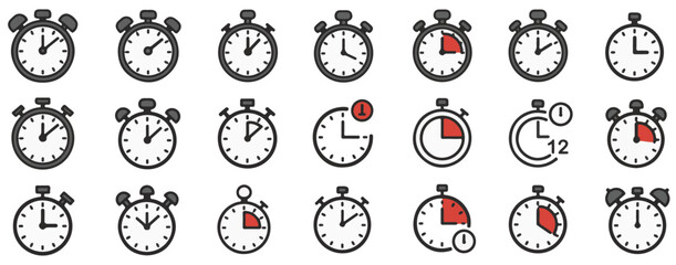 Collection of Stopwatch Icons Time Management Design Elements for Website or App Interface
