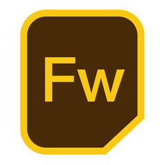 Poster - Illustration of a brown and yellow adobe fireworks icon with fw lettering in the center view graphic