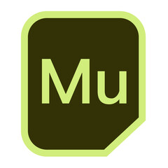 Poster - Illustration of a rounded square with the letters mu in light green on a dark brown background color
