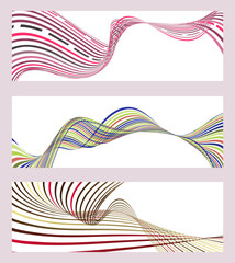 Poster - Wavy lines or ribbons. Set of 3 backgrounds. Multicolored striped gradient. Creative unusual background with abstract gradient wave lines to create a trendy banner, poster. vector eps