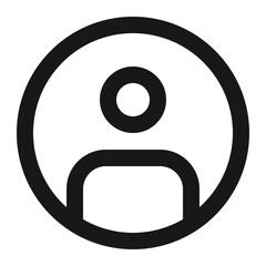 Poster - Black and white user icon with a circle around the head and shoulders in a simple line drawing style