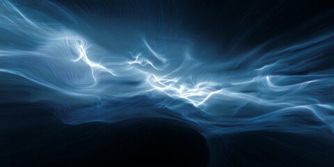 Poster - Floating Luminous Strokes Create a Mesmerizing and Enchanting Abstract Environment, Blending Blue and Black Waves With a Radiant Soft Glow That Exudes Tranquility