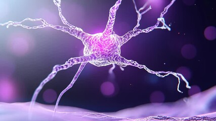 Poster - Neuron close-up: A visually stunning, high-magnification image of a neuron, its delicate tendrils radiating outward against a backdrop of ethereal light and scientific intrigue.