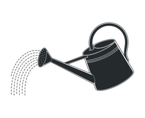 Poster - Watering Can Silhouette with Water Stream for Gardening and Plant Care Illustrations and Designs on White Background