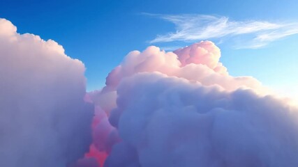 Poster - Cloudscape: Majestic pink and white cloud fill the bright blue sky, casting soft shadows and painting a picturesque skyline.