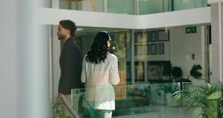 Poster - Hiring, handshake and business people in workplace, recruitment and onboarding with welcome. Agreement, man and woman with discussion, shaking hands and greeting with hello, partnership and thank you