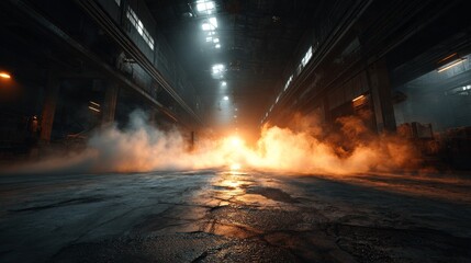 Poster - Dust and Light Play on an Industrial Concrete Floor in Atmospheric Ambiance