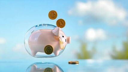 Aufkleber - Financial security in a Piggy Bank: This image showcases a transparent piggy bank, representing financial security. The concept illustrates the idea of saving money. 