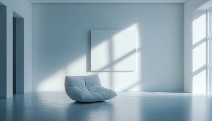 Aufkleber - Sculpture in a white room basks in sunlight near the window creating shadows, featuring a minimalistic, modern design with smooth surfaces
