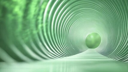 Aufkleber - Green sphere in tunnel: A green sphere hurtles through a tunnel made of metal hoops. The sphere reflects the cool toned, futuristic-style lighting that fills the tunnel.