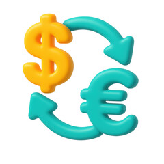 Poster - 3d icon of currency exchange icon converting dollar to euro with transparent background