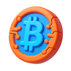 Poster - Rotating Bitcoin 3d icon with electronic circuit on transparent background, cryptocurrency concept